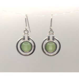Sterling Silver 925 Stamped Dangling Lime Green Earrings